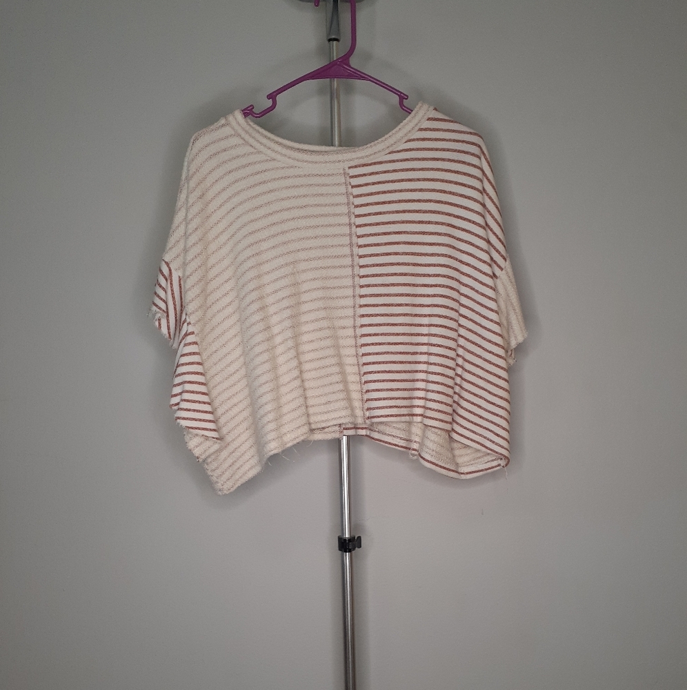 Shop Stevie Red and White Oversized Crop T-Shirt